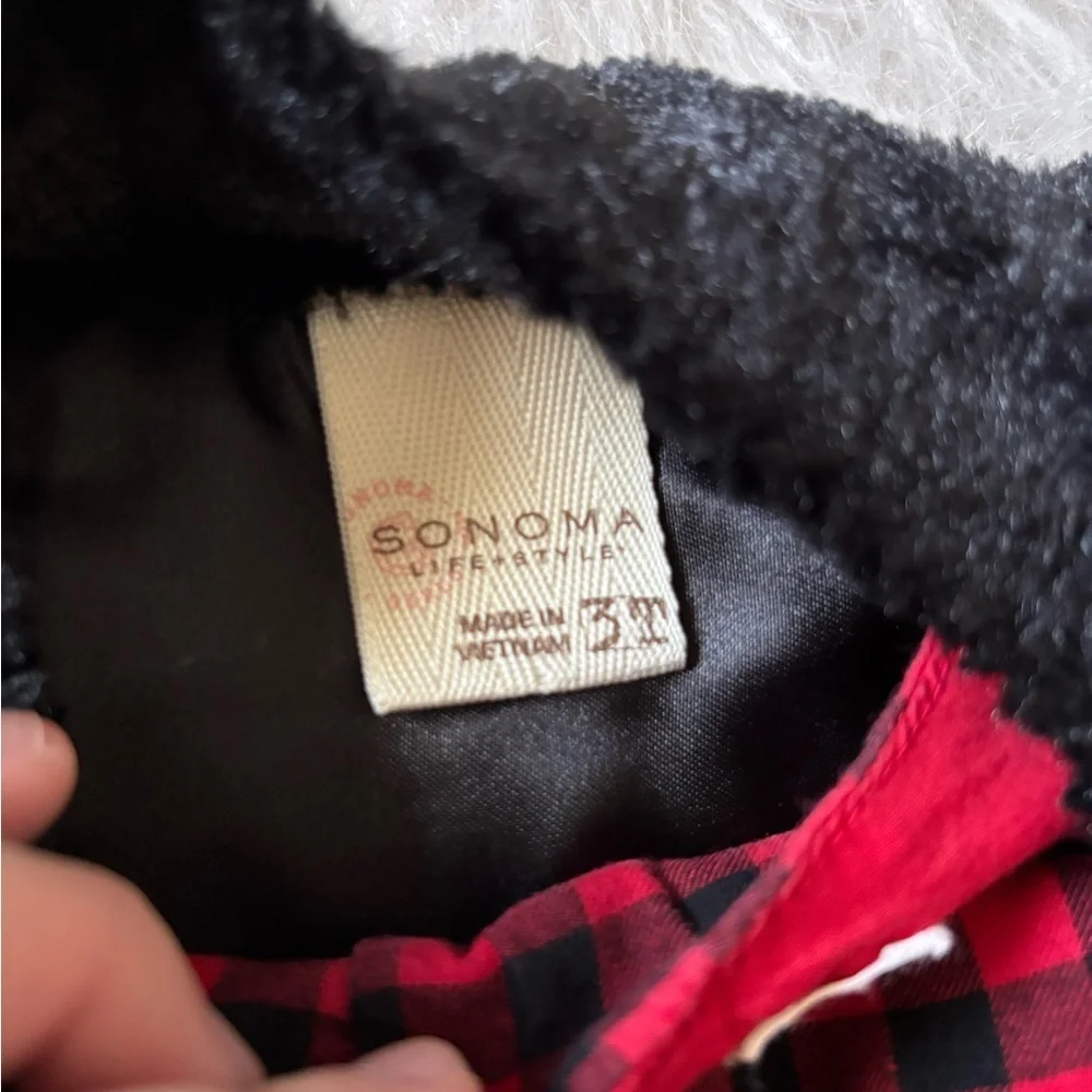 GAP Red and Black Checkered Dress with Faux Fur Vest